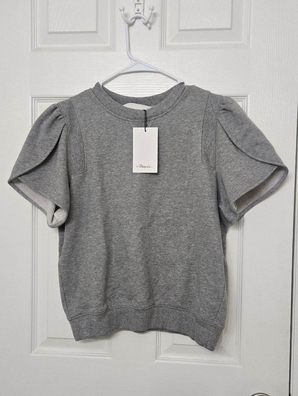 NEW 3.1 Phillip Lim Sweatshirt Short Petal Sleeve French Terry Top Grey M